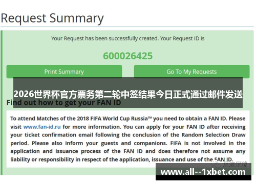 2026世界杯官方票务第二轮中签结果今日正式通过邮件发送 2026世界杯官方票务第二轮中签结果今日正式通过邮件发送